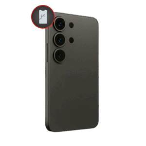 Smartphone with icon signifying front panel, digitizer, screen, display, and LCD repairs